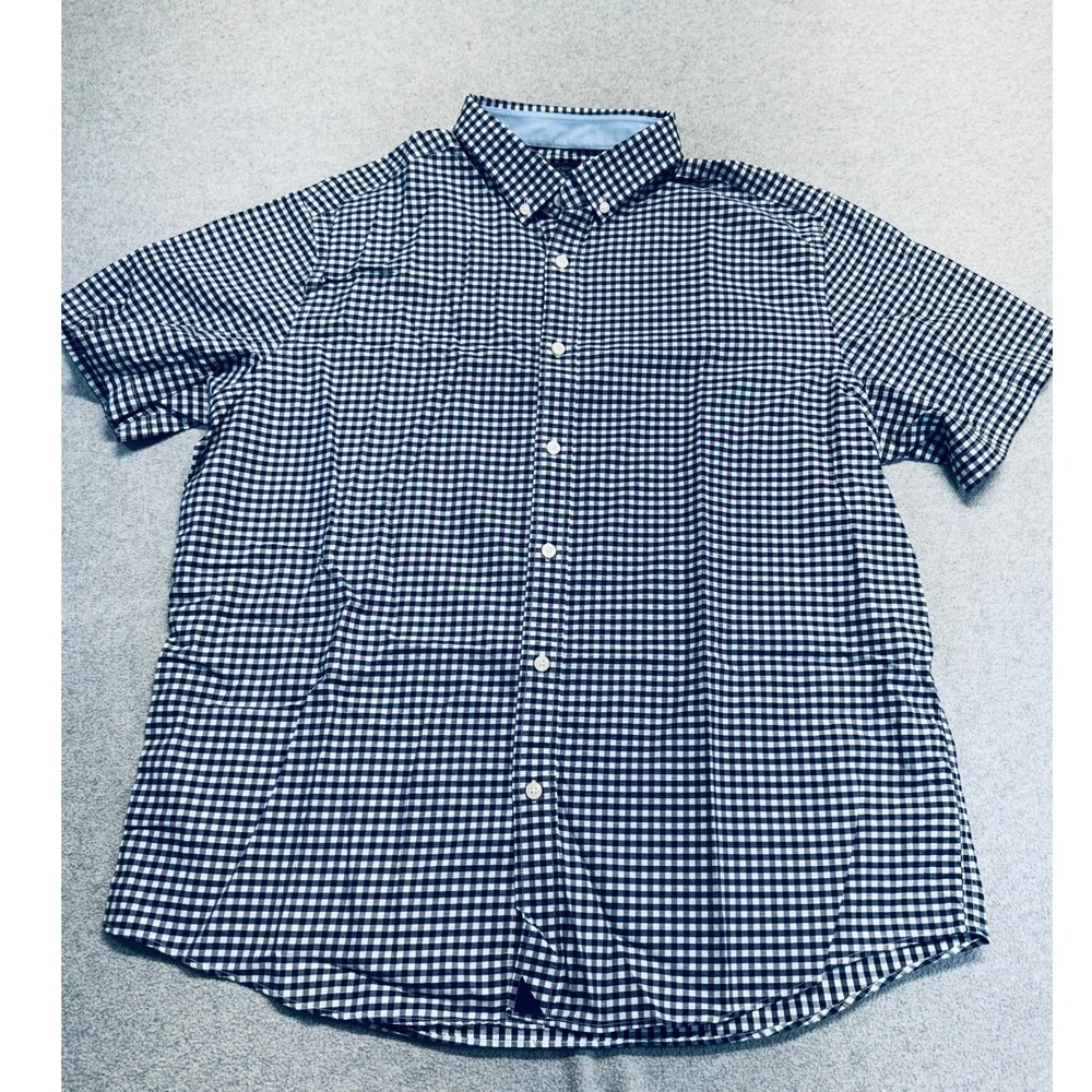 UNTUCKit Mens XL Blue White Gingham Check Button Down‎ Shirt 100% Cotton Casual